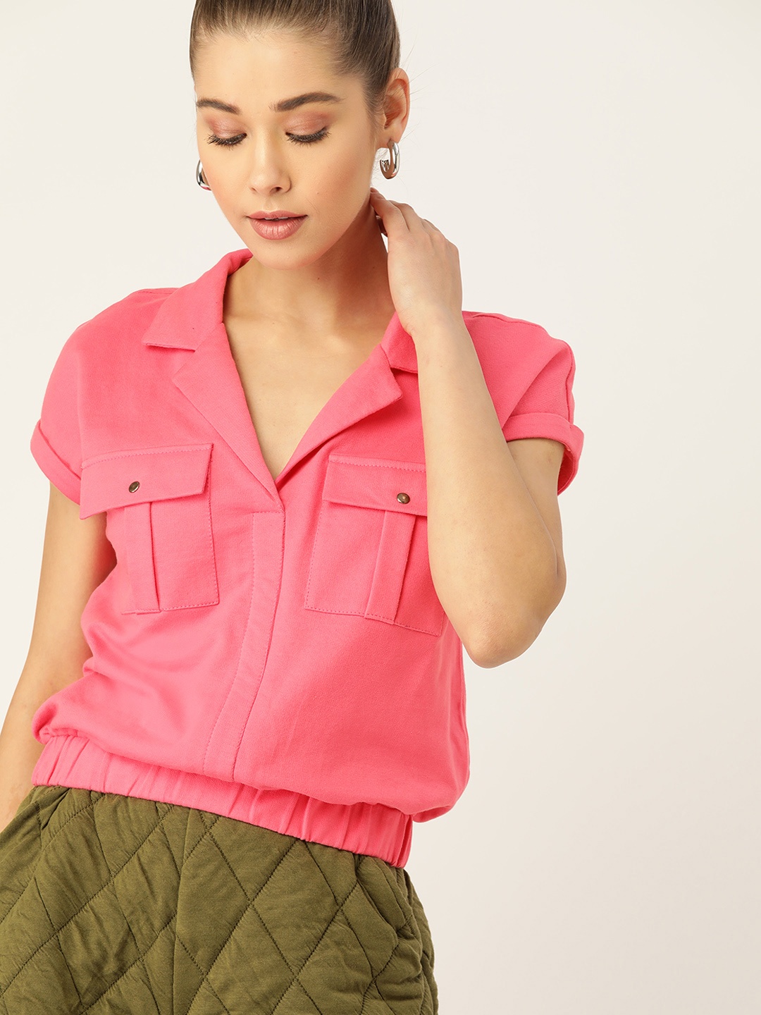 

DressBerry Pink Extended Sleeves Shirt Style Top