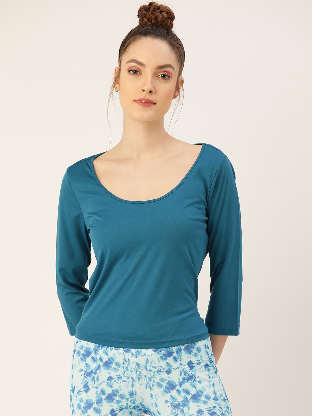 

DressBerry Teal Blue Solid Styled Back Top