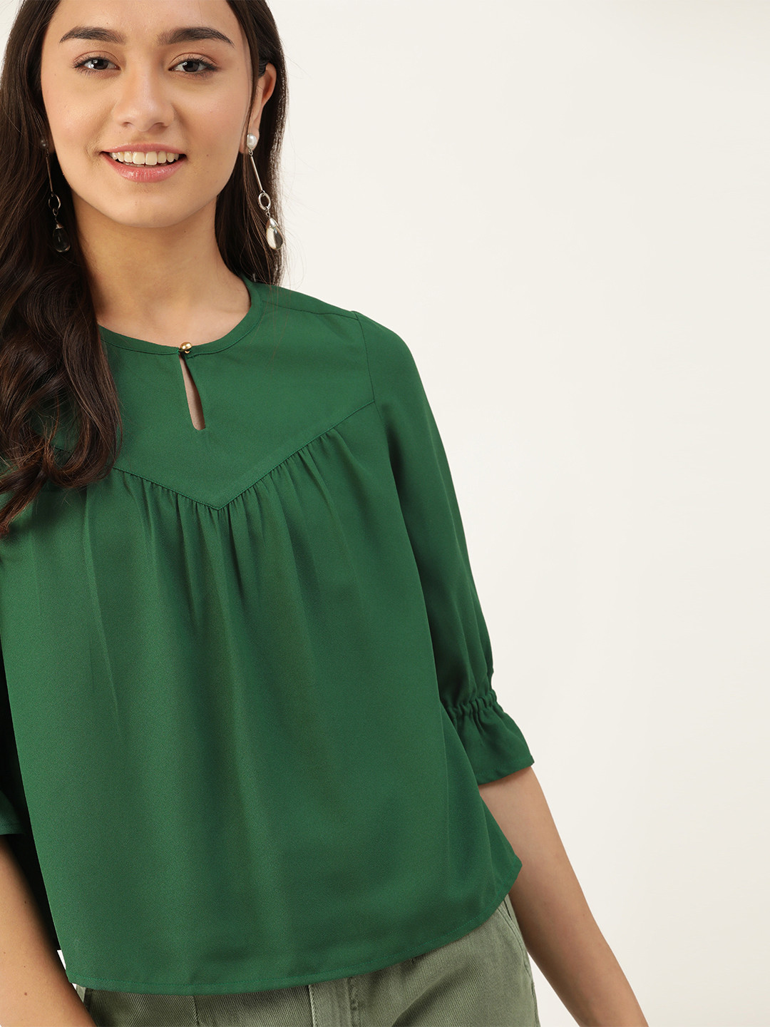 

DressBerry Green Keyhole Neck Regular Top
