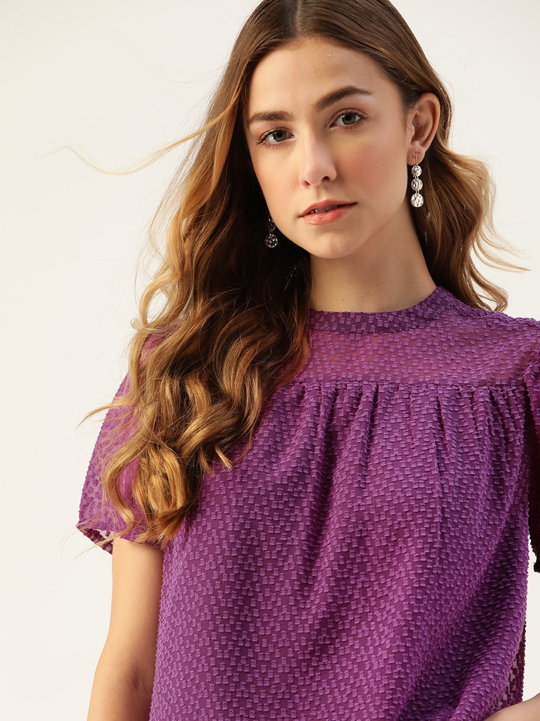 

DressBerry Purple Dobby Weave Regular Top