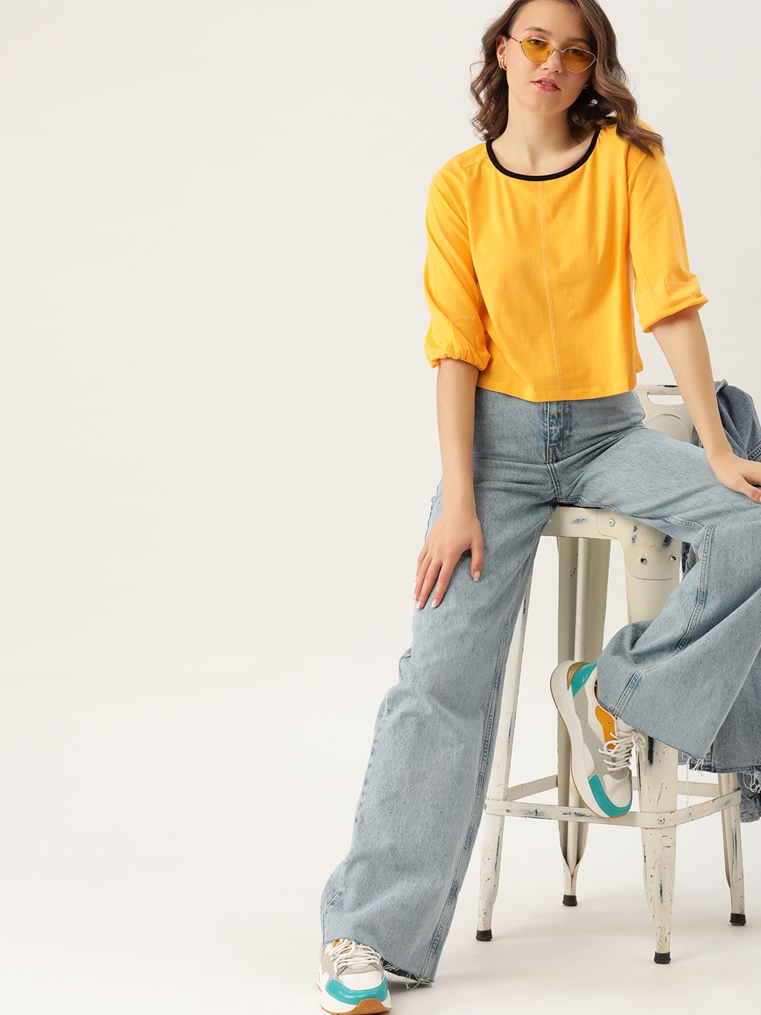 

DressBerry Women Yellow Loose Cotton T-shirt