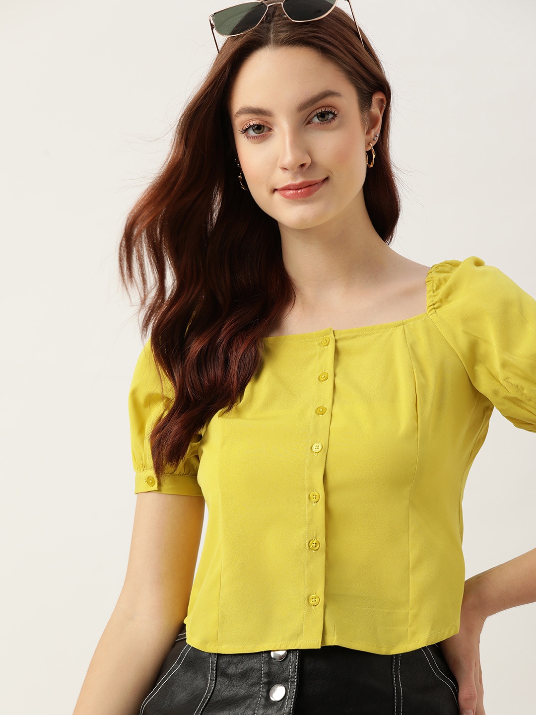 

DressBerry Green Solid Regular Top