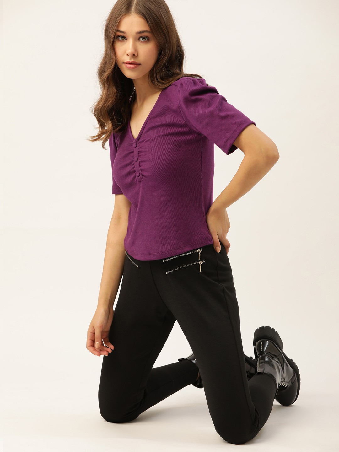 

DressBerry Purple Ribbed Regular Top