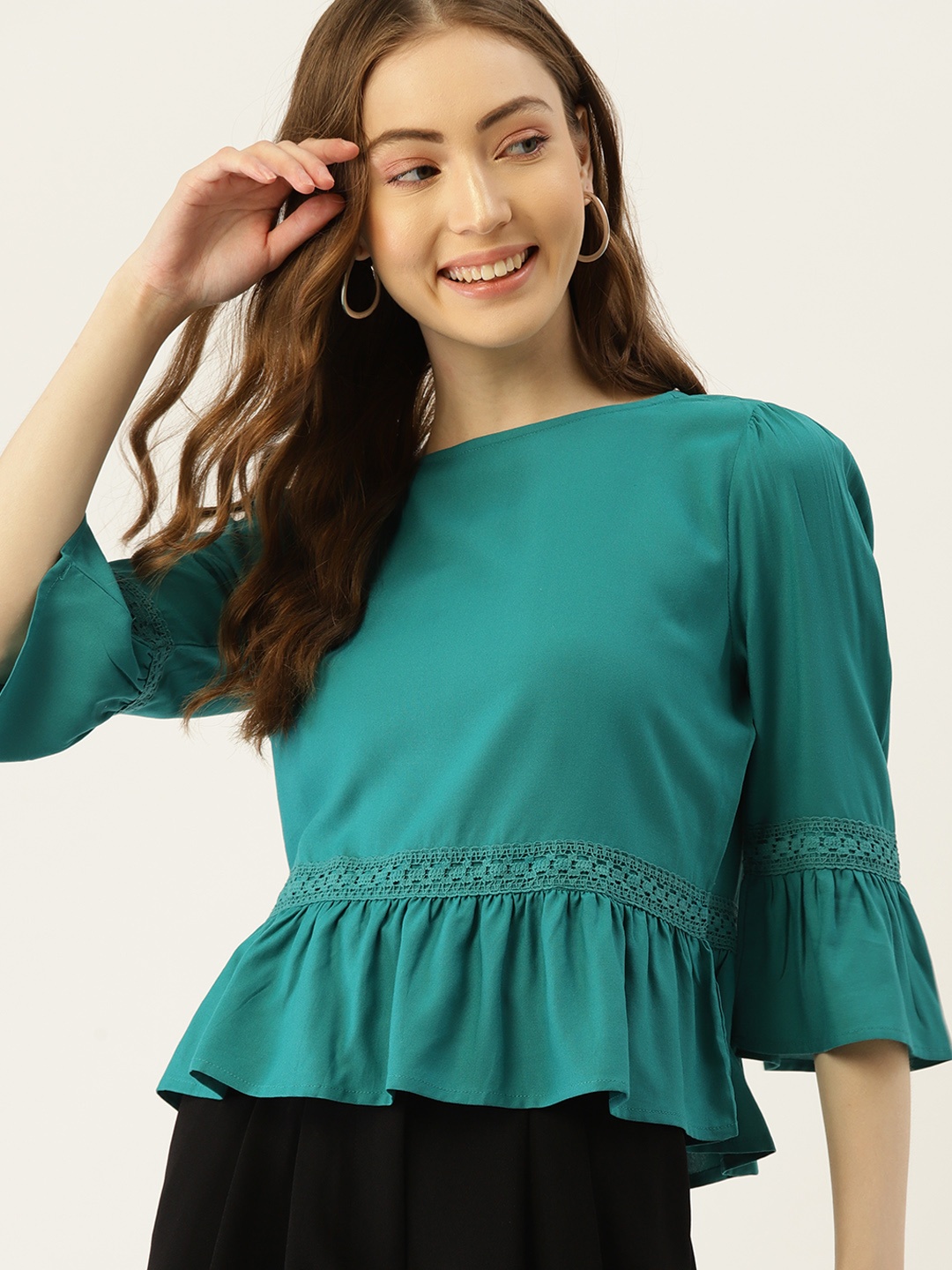 

DressBerry Teal Green Solid A-Line Top