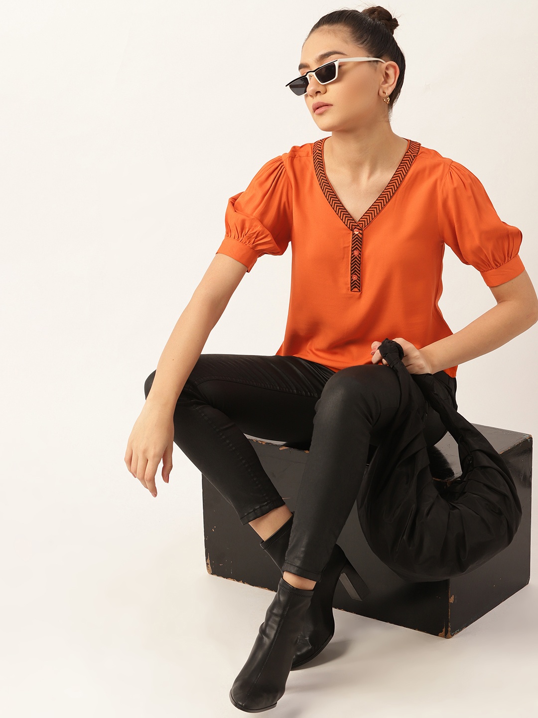 

DressBerry Orange & Black Regular Top