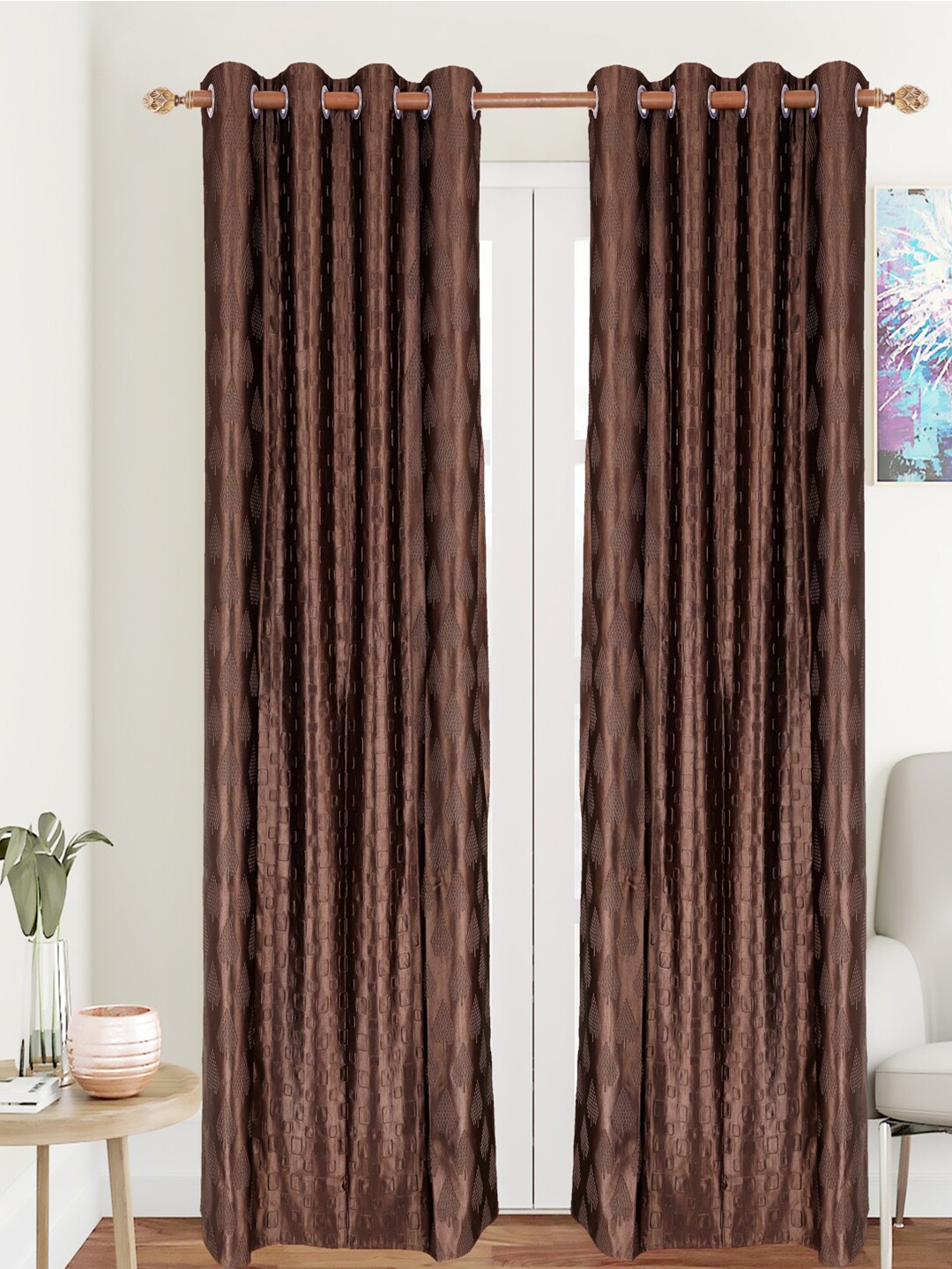 

MFD HOME FURNISHING Brown Set of 2 Door Curtains