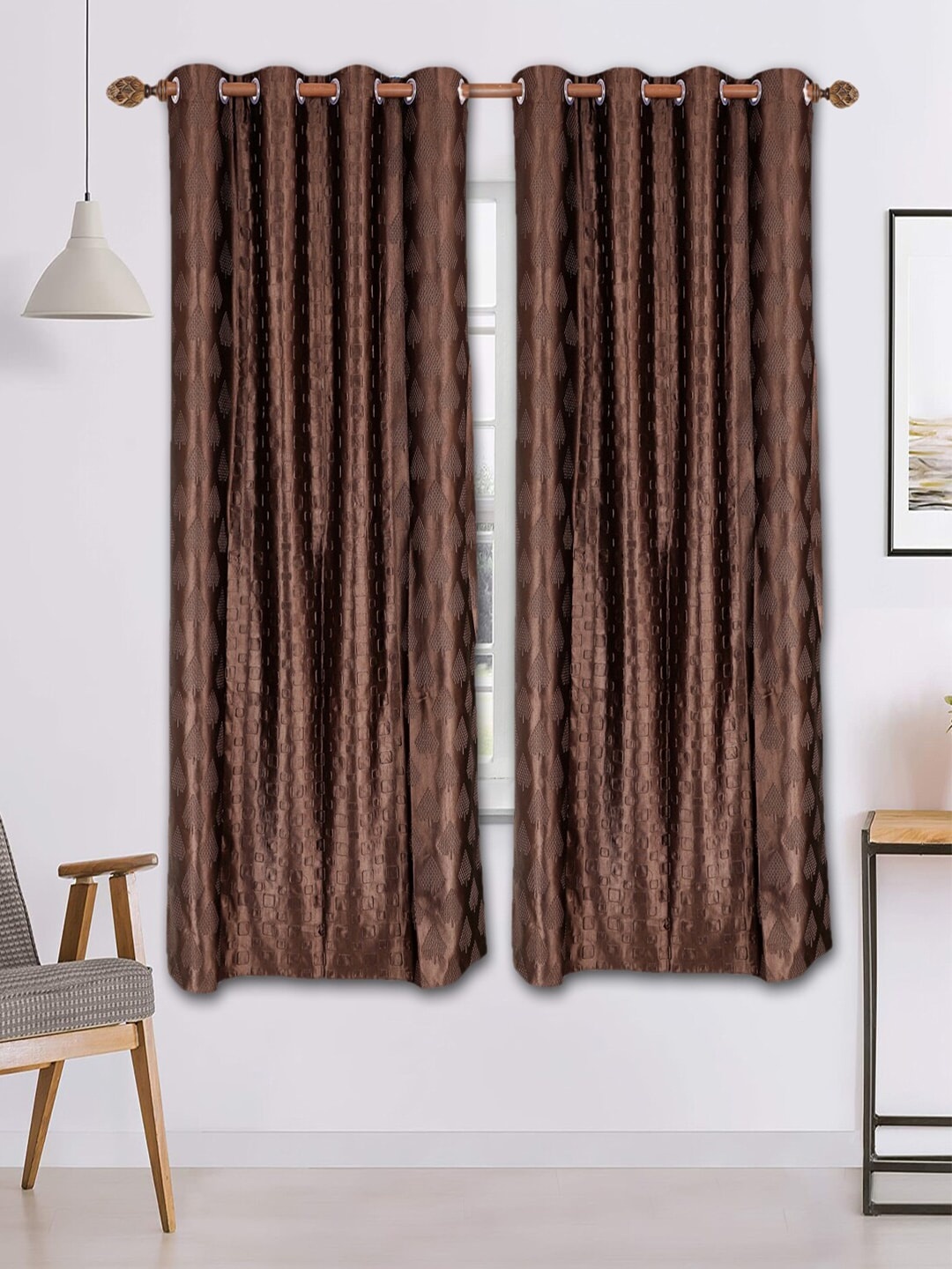 

MFD HOME FURNISHING Brown Set of 2 Window Curtains