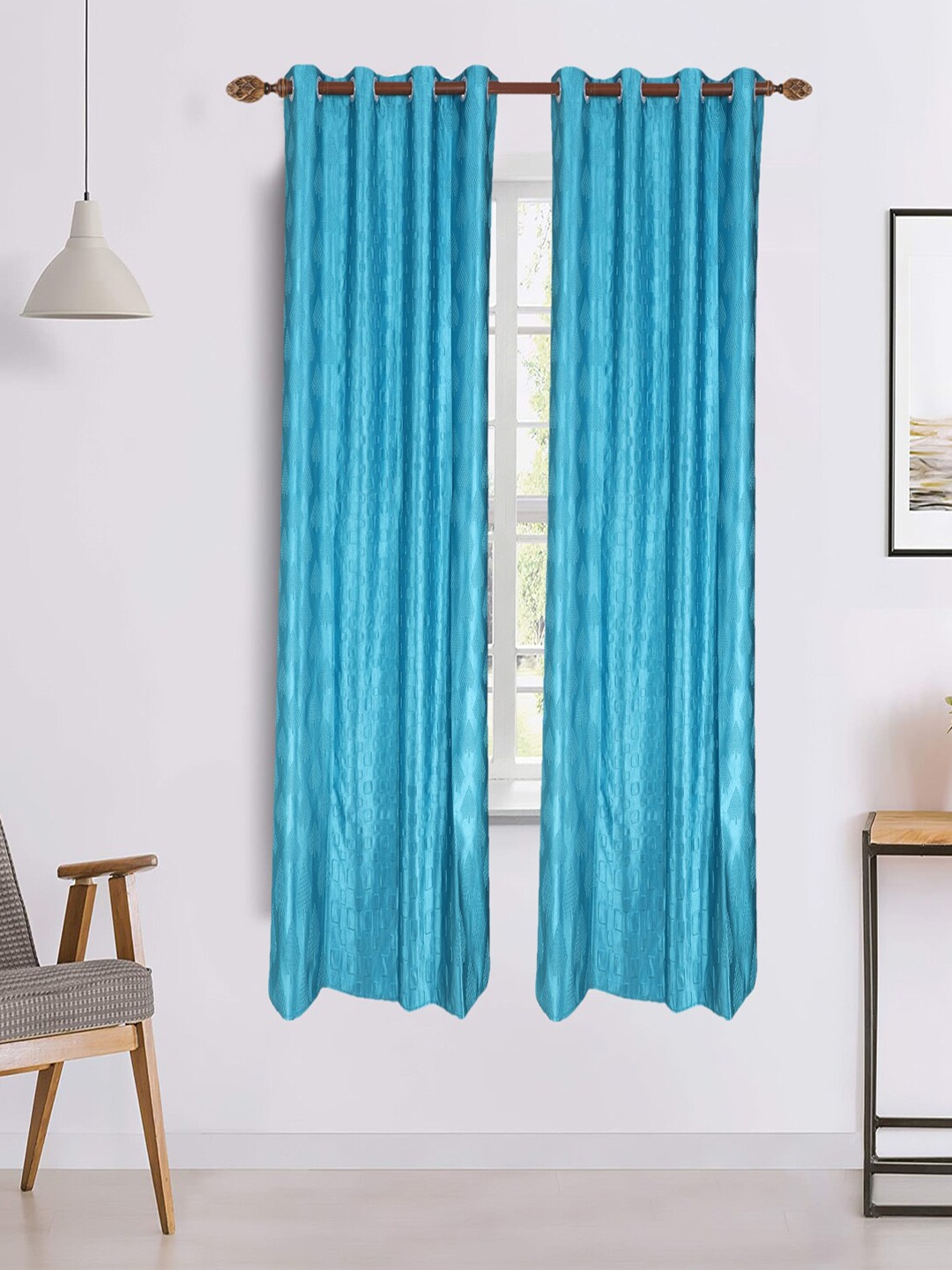 

MFD HOME FURNISHING Turquoise Blue Set of 2 Window Curtains