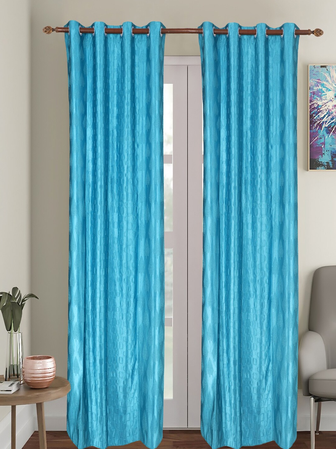 

MFD HOME FURNISHING Turquoise Blue Set of 2 Door Curtains