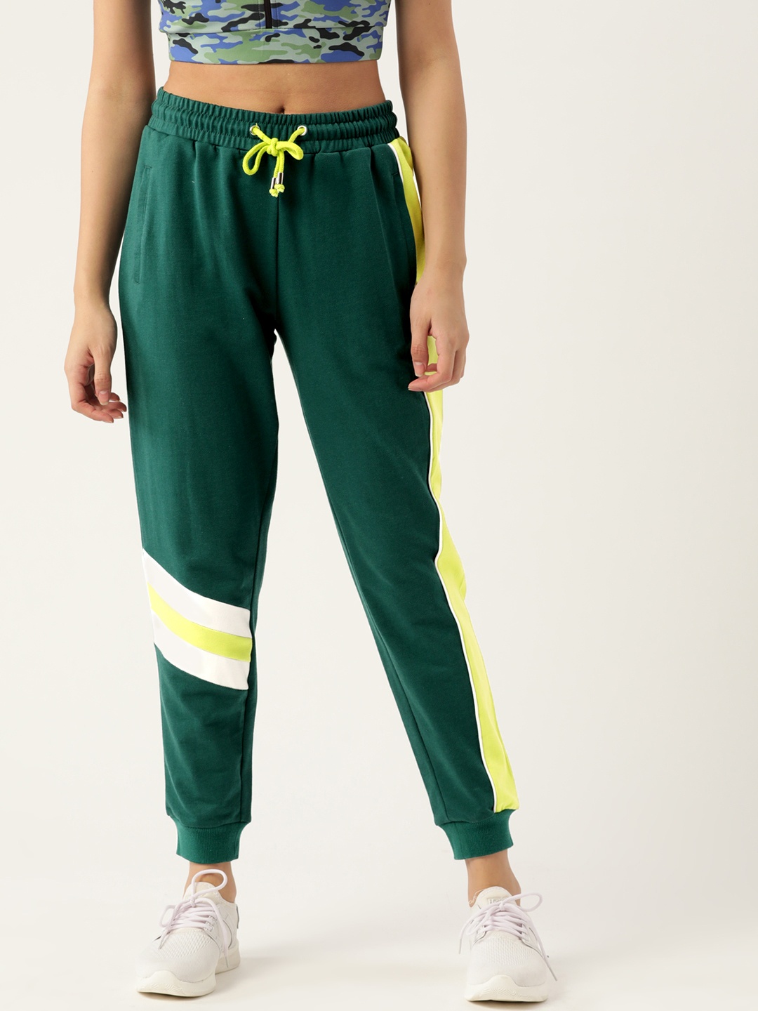 

DressBerry Women Green Solid Joggers with Striped Detail