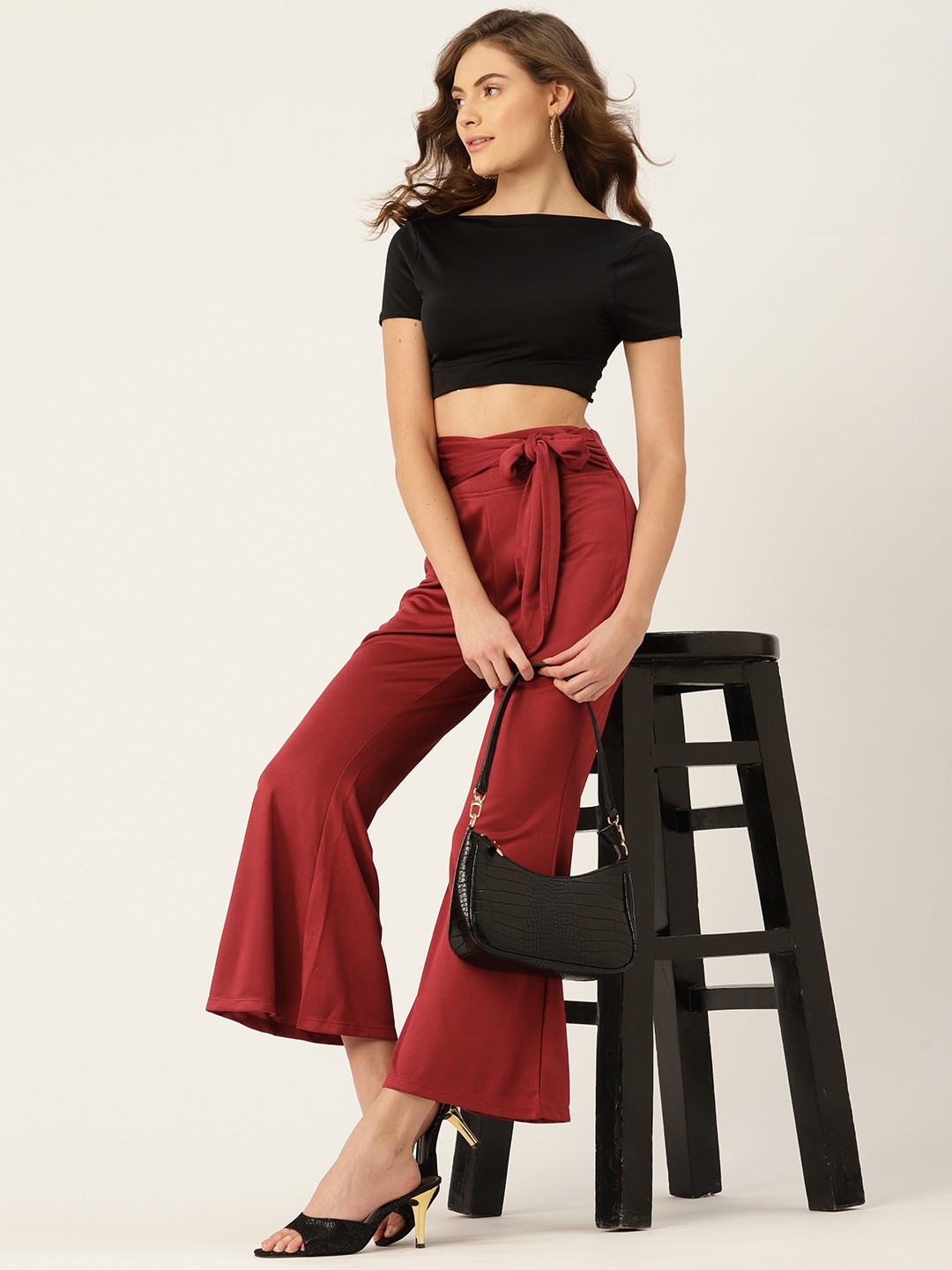 

DressBerry Women Rust Bootcut Trousers with Knot Detail