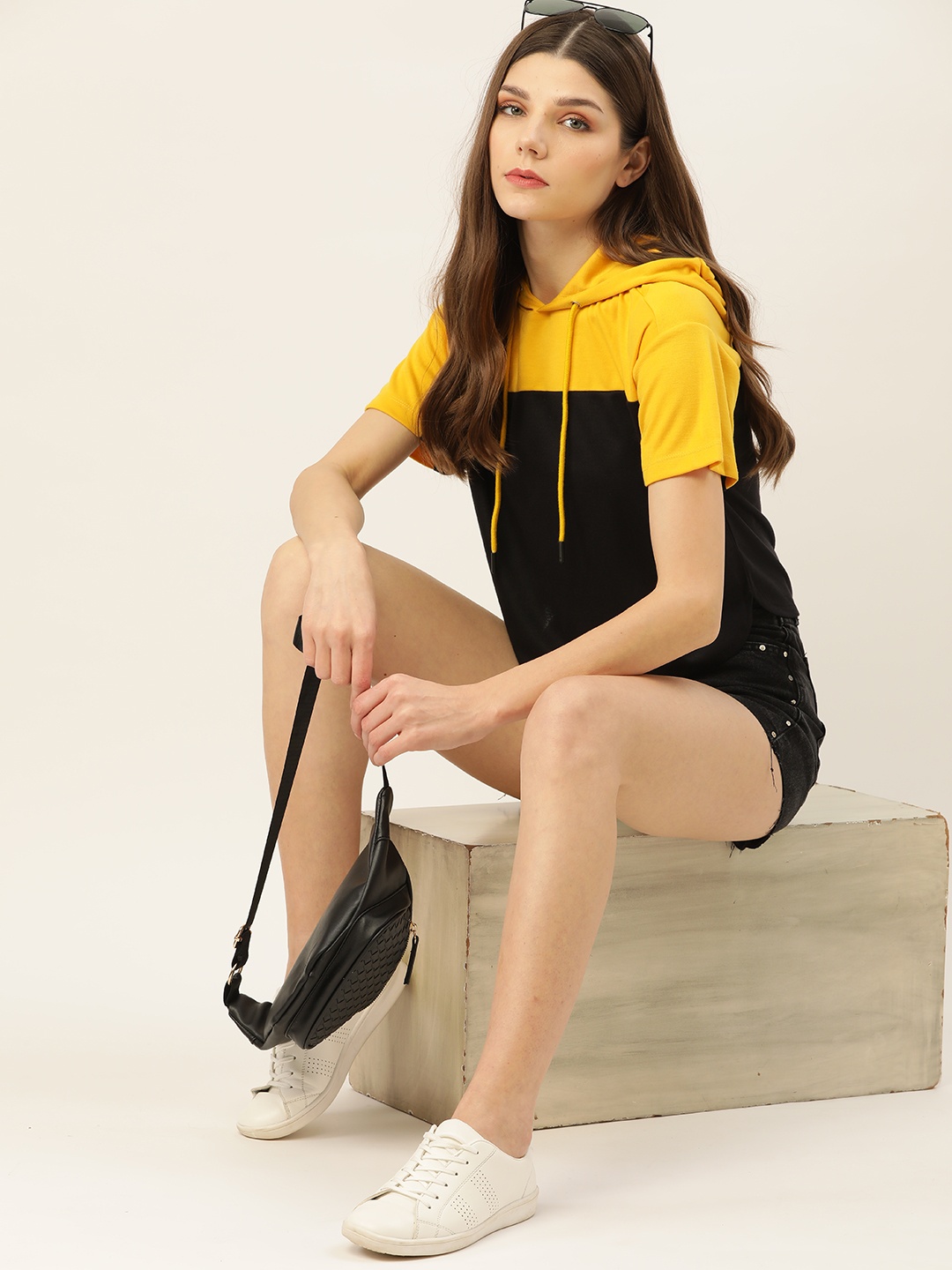 

DressBerry Women Mustard Yellow & Black Colourblocked T-shirt