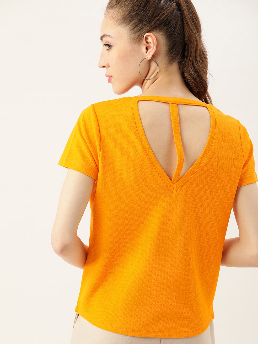 

DressBerry Women Coral Orange Styled Back Top