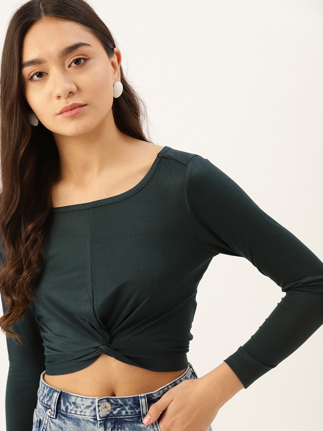 

DressBerry Green Twisted Fitted Crop Top