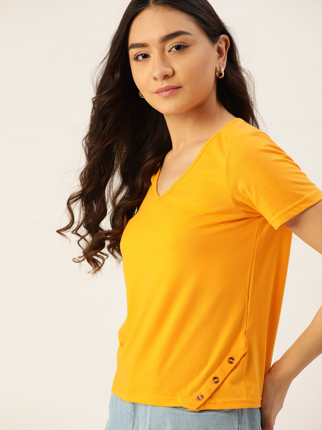 

DressBerry Women Yellow V-Neck T-shirt