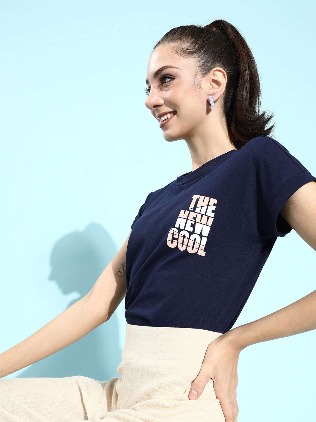 

DressBerry Women Deep Navy Blue Typography Talking Tee
