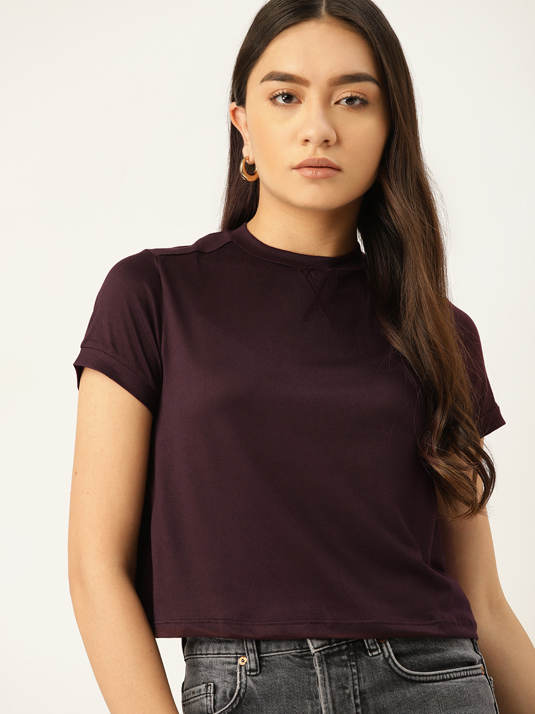 

DressBerry Women Burgundy Solid T-shirt