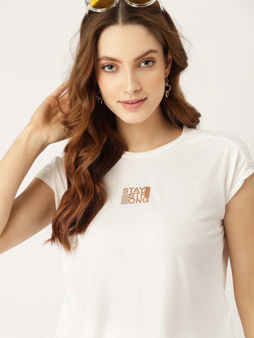 

DressBerry Women White Printed Detail T-shirt