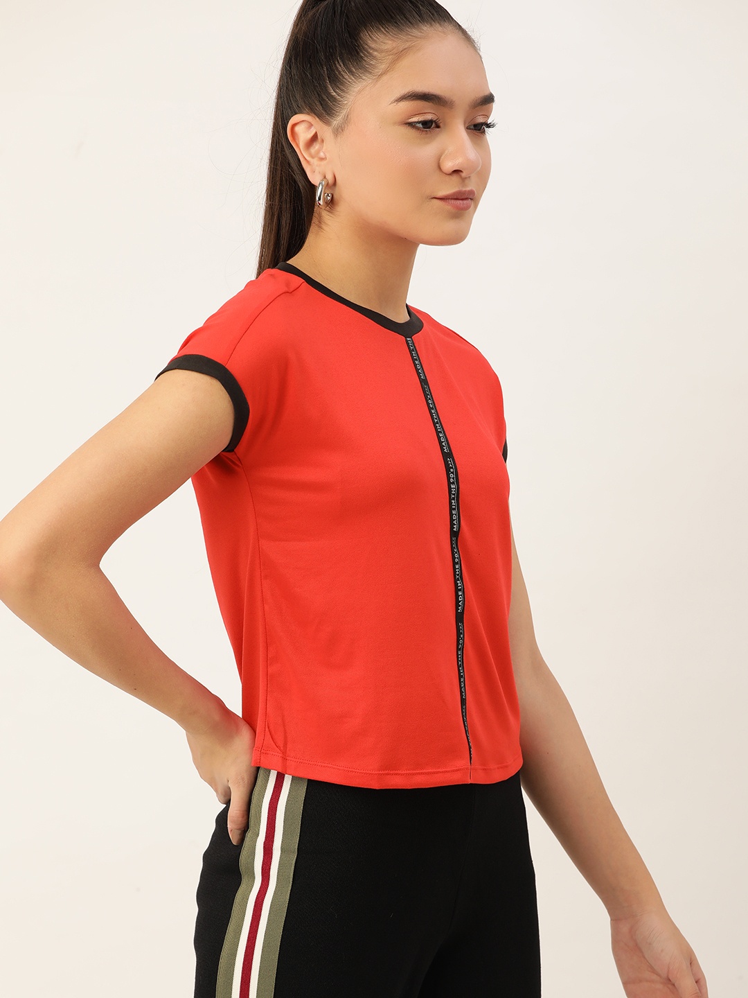 

DressBerry Women Red Printed Taping Extended Sleeves T-shirt