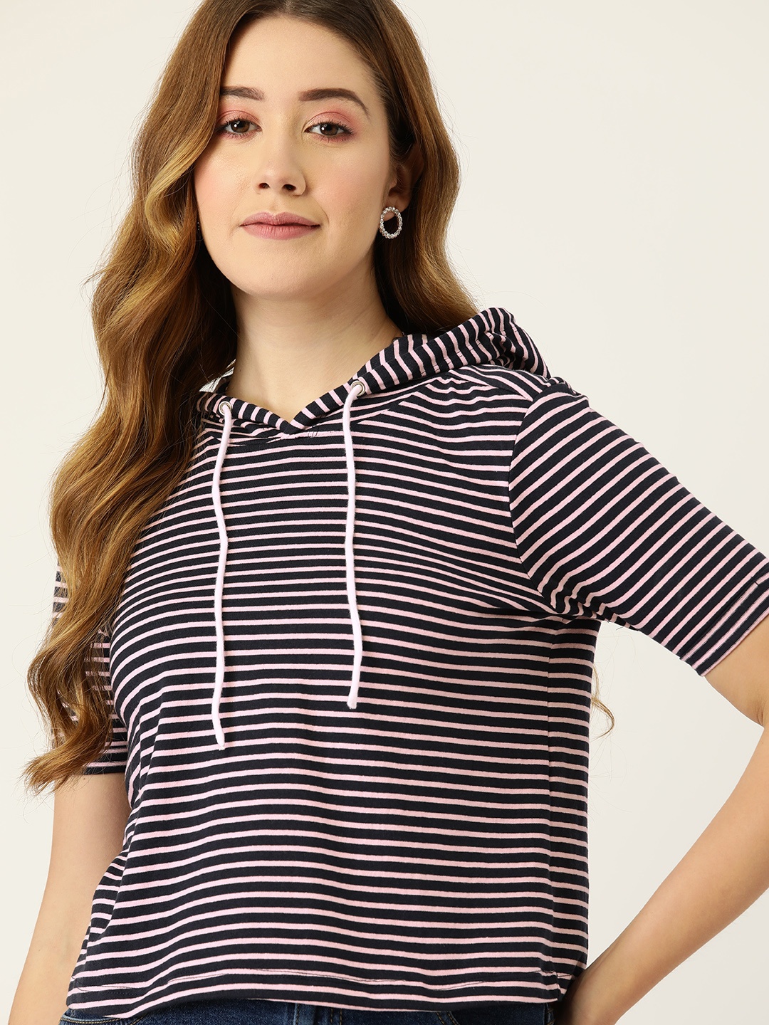 

DressBerry Women Pink & Black Striped Sustainable & Recycled T-shirt