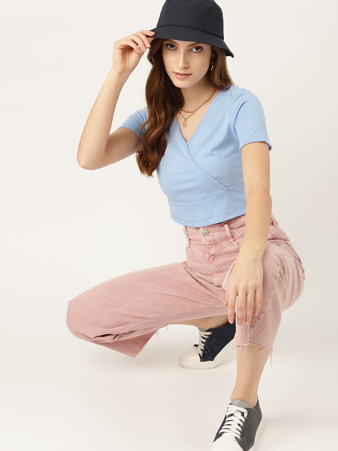 

DressBerry Blue Solid Wrap Cropped Top