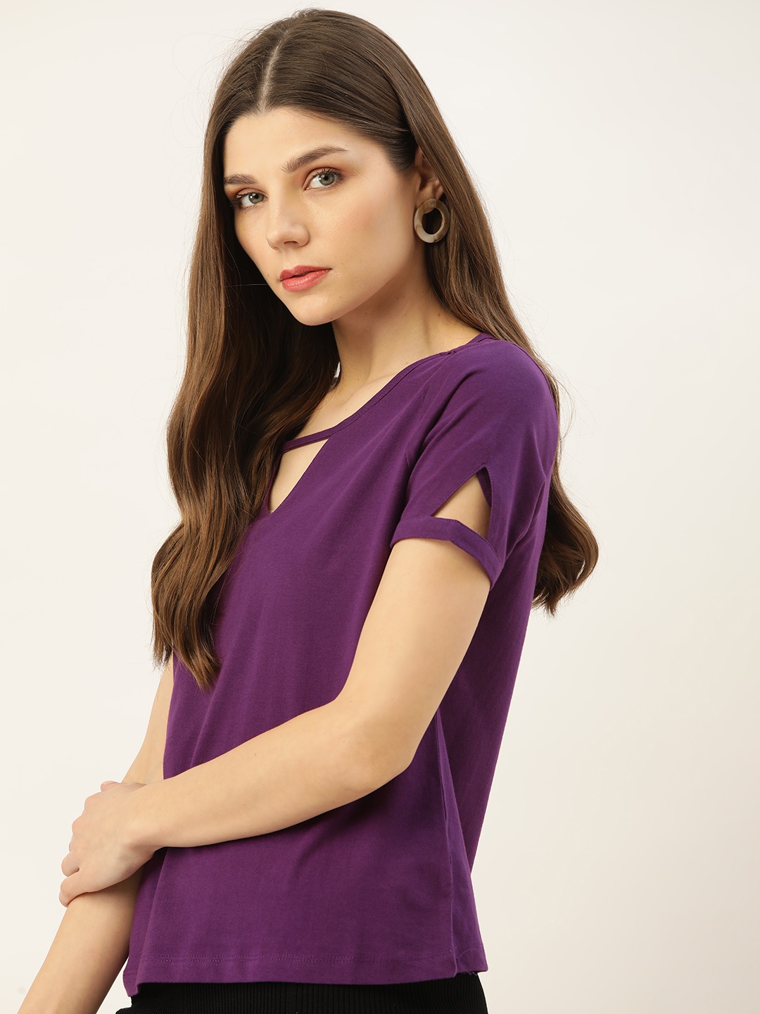 

DressBerry Women Purple Pure Cotton T-shirt