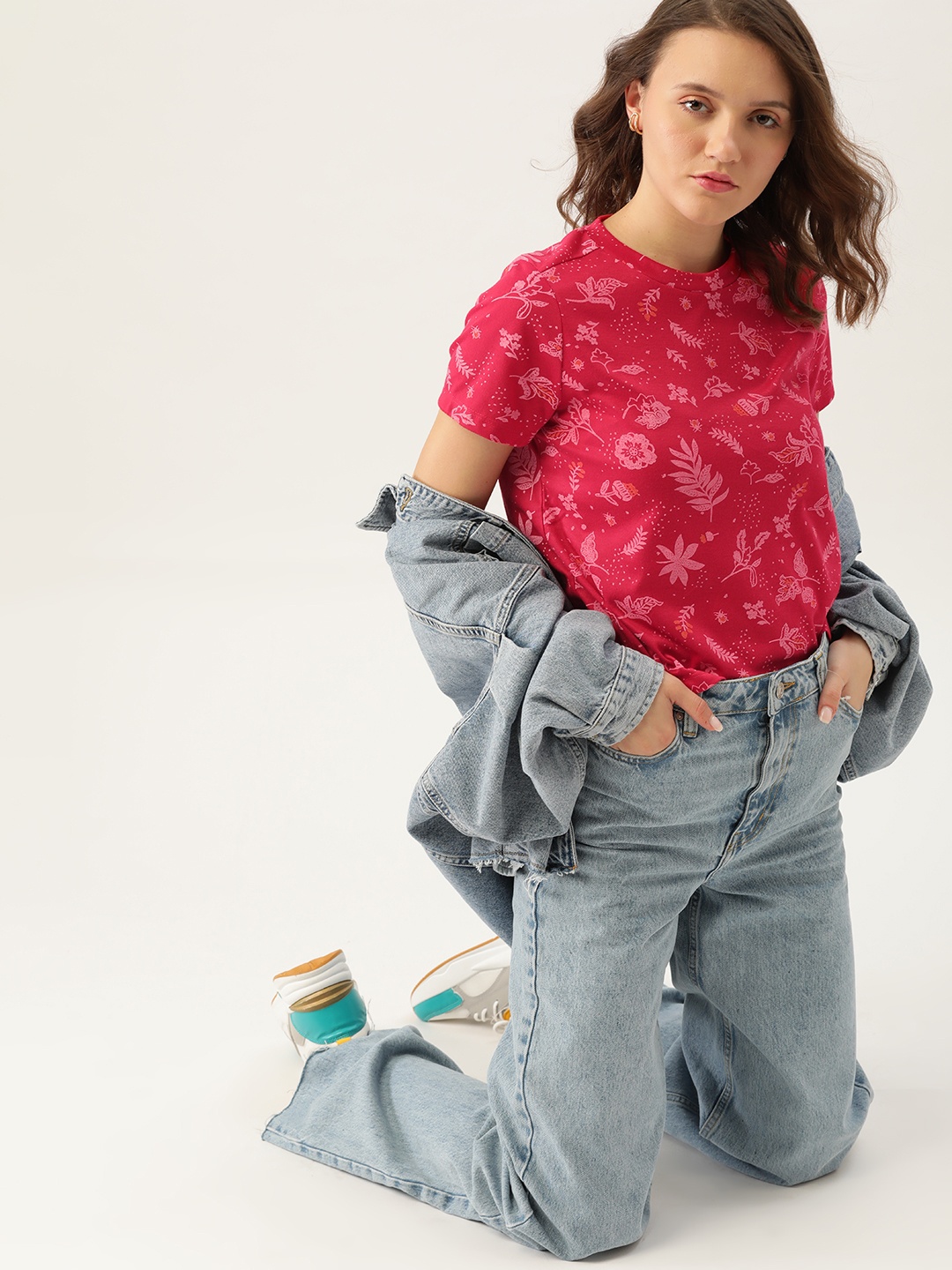 

DressBerry Women Pink Pure Cotton Floral Printed Pure Cotton T-shirt