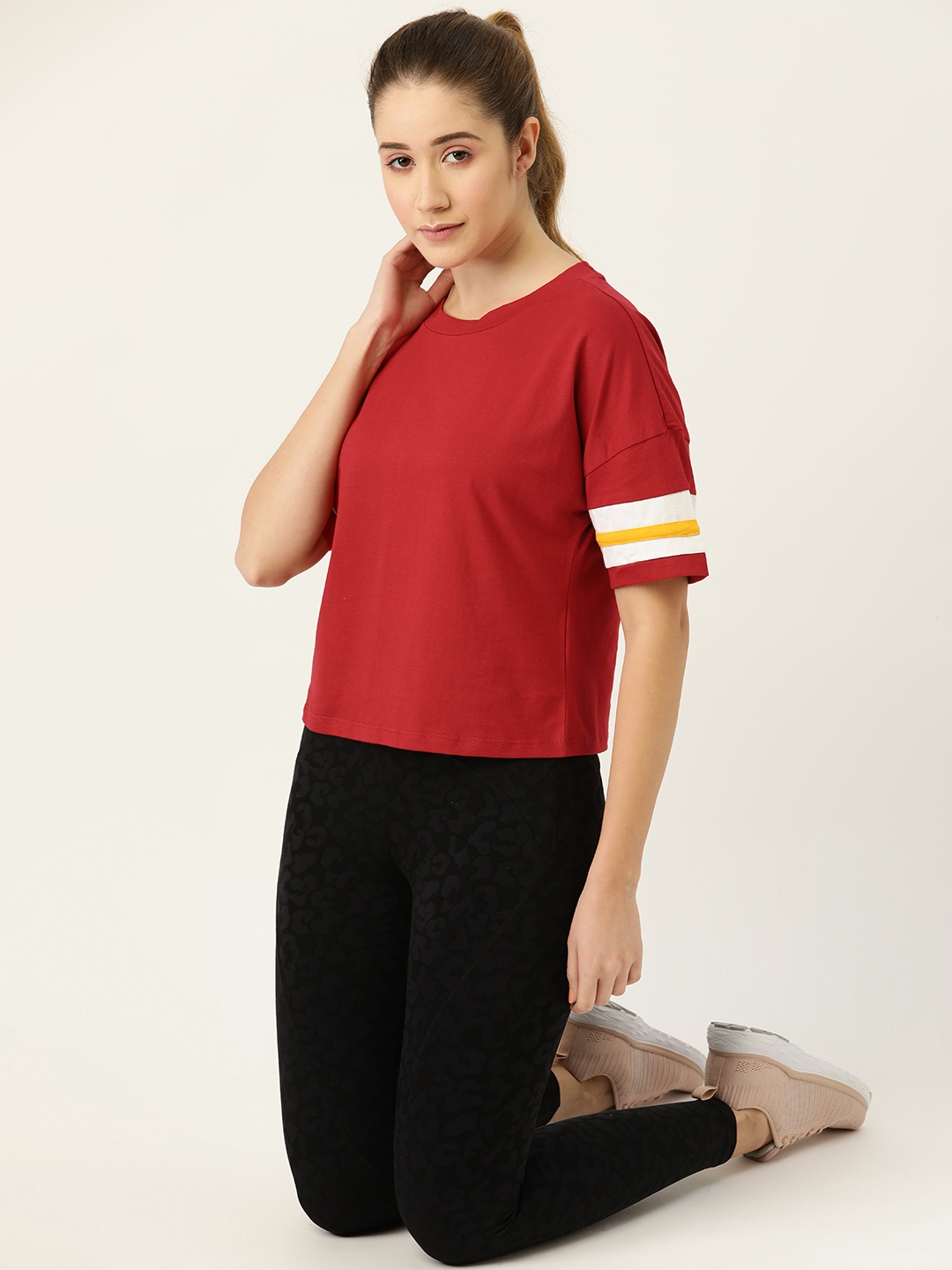 

DressBerry Women Red Solid Extended Sleeves Pure Cotton T-shirt