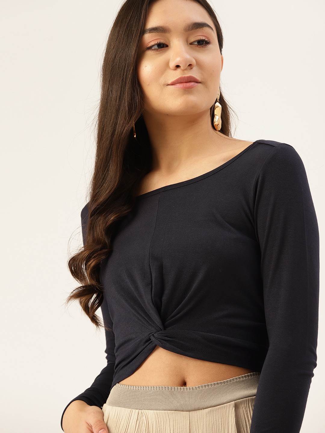 

DressBerry Navy Blue Twisted Fitted Crop Top