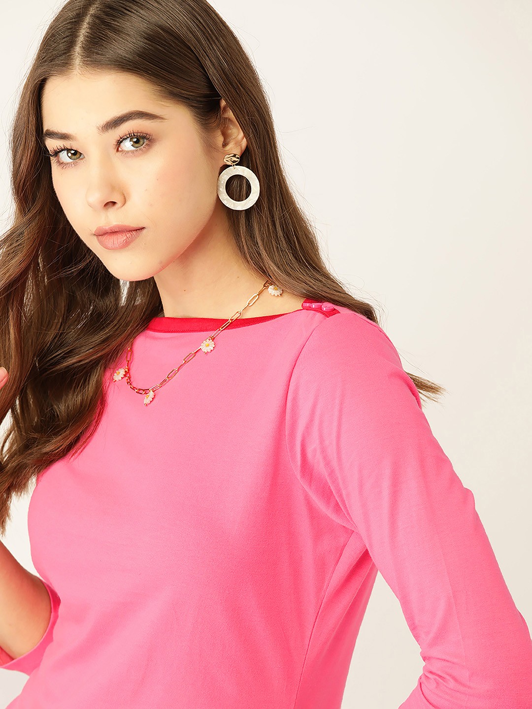 

DressBerry Women Pink Solid Pure Cotton T-shirt