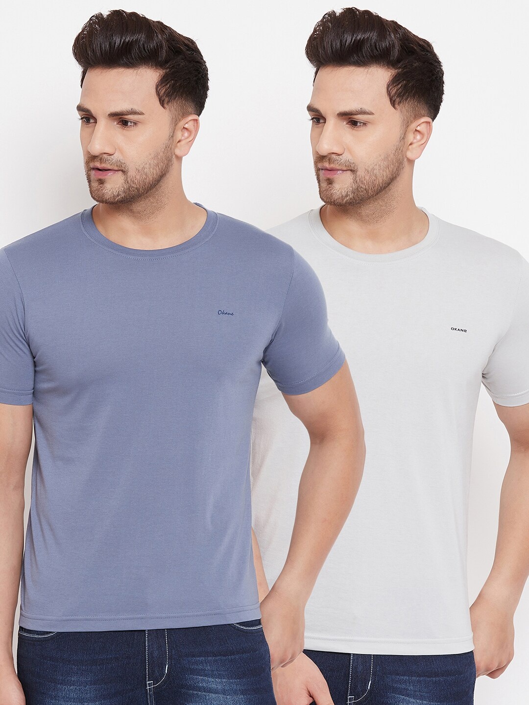 

Okane Men Blue Solid Round Neck T-shirt