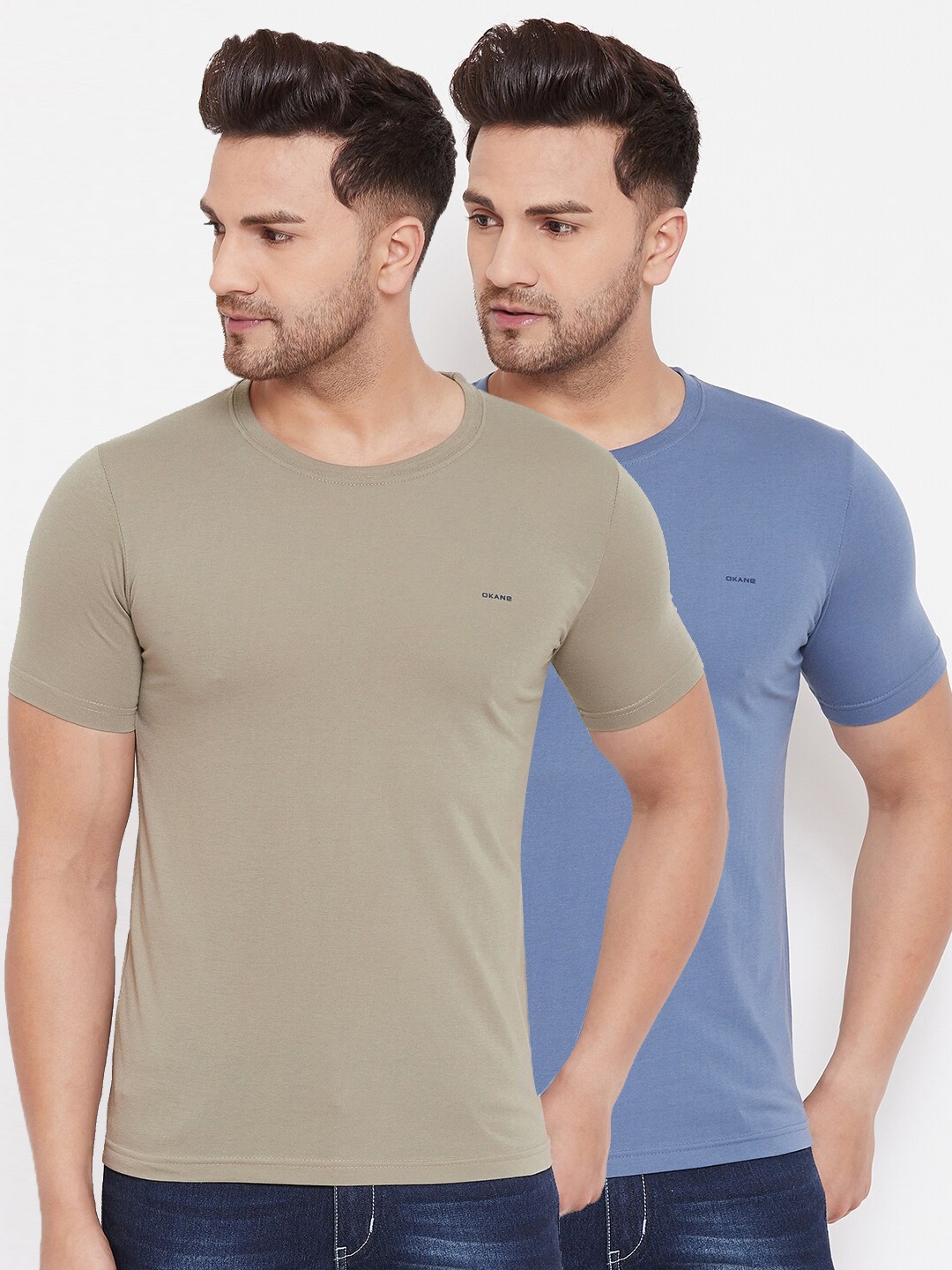 

Okane Men Olive Green Solid Round Neck T-shirt