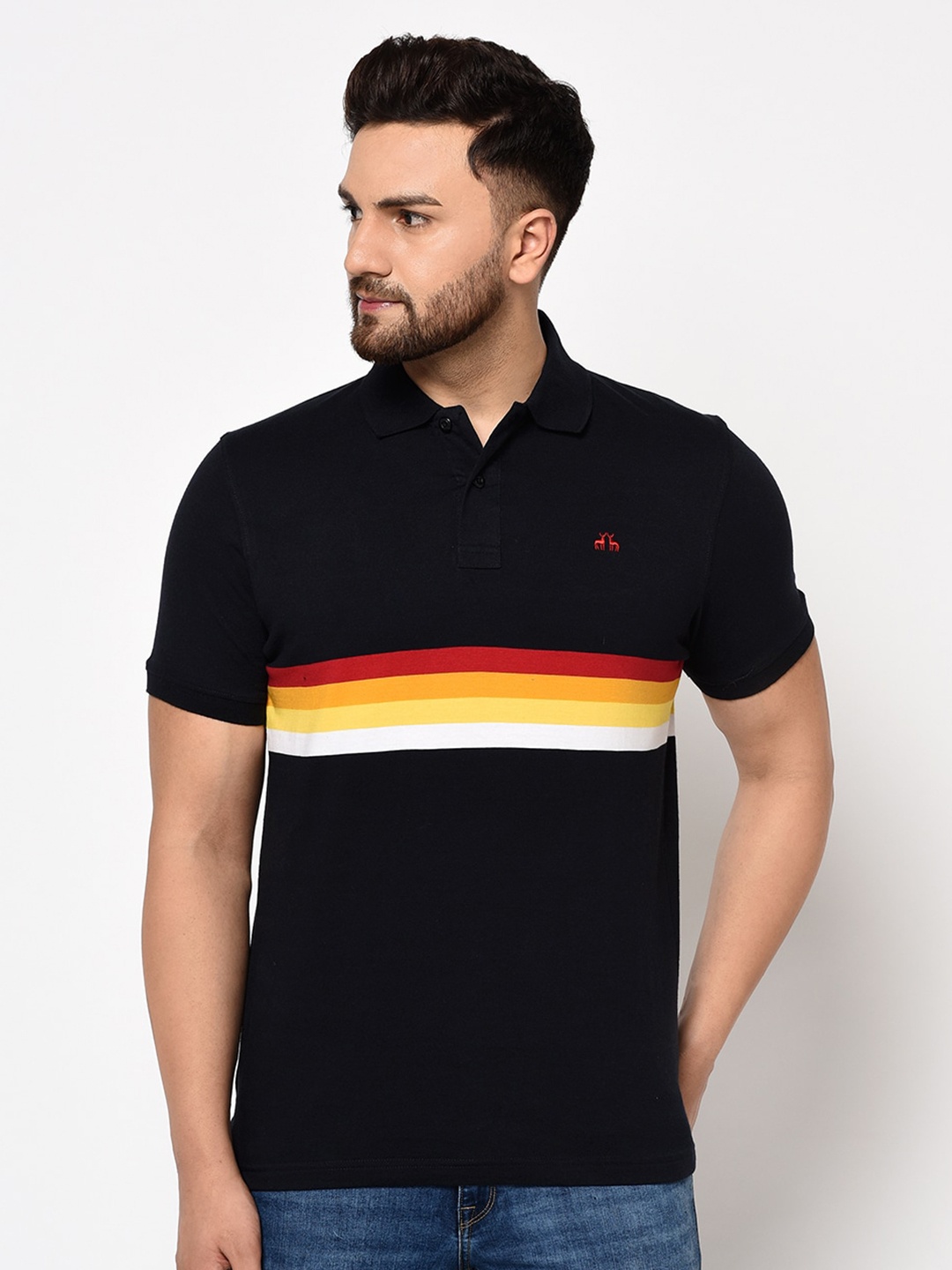 

98 Degree North Men Black Solid Polo Collar T-shirt