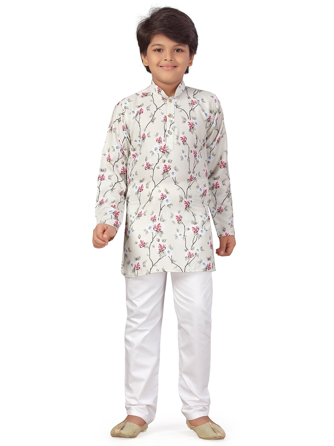 

Aj DEZInES Boys Grey Floral Print Kurta & Pyjama Set