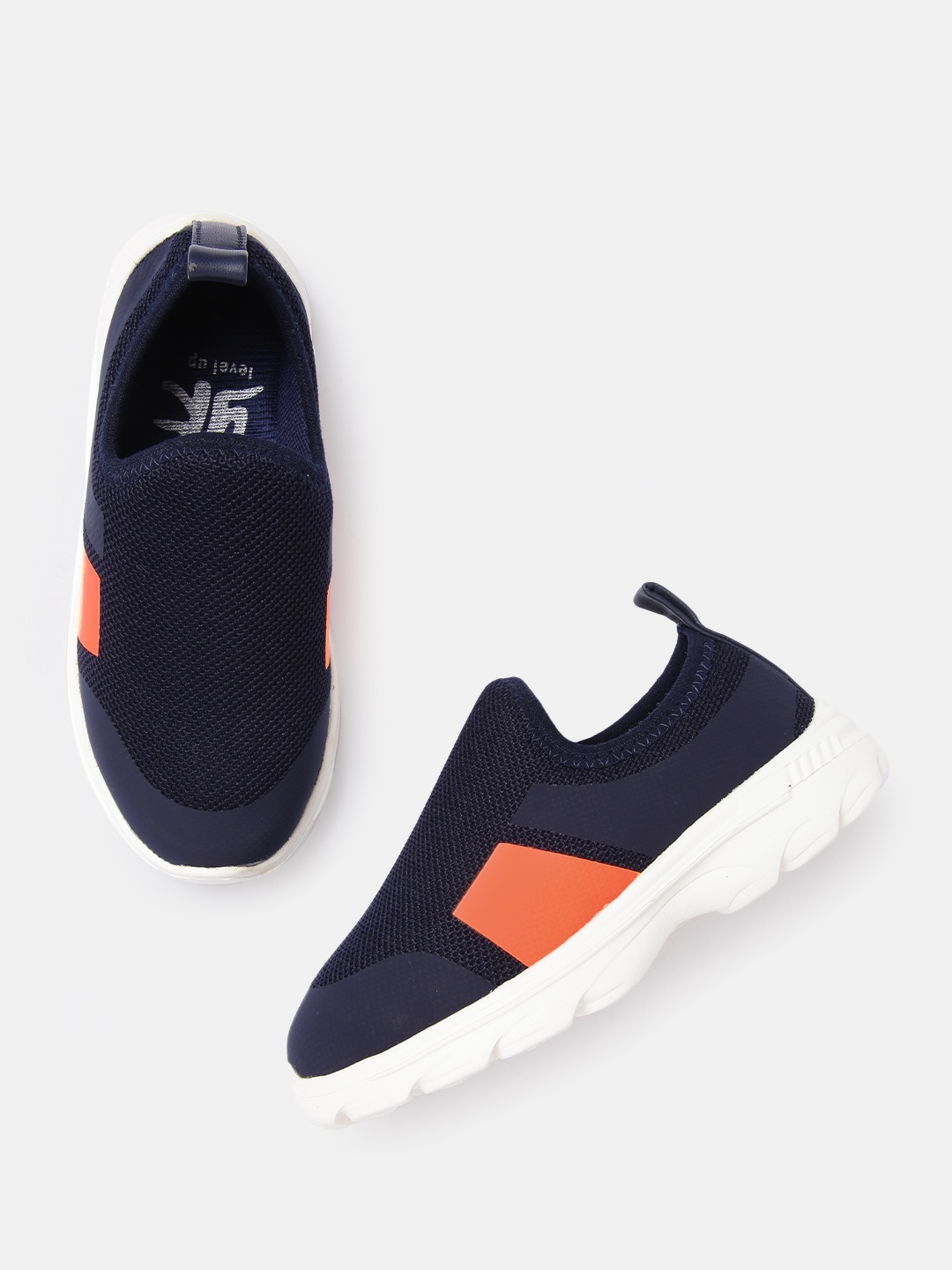 

YK Boys Navy Blue & Orange Colourblocked Slip-On Sneakers