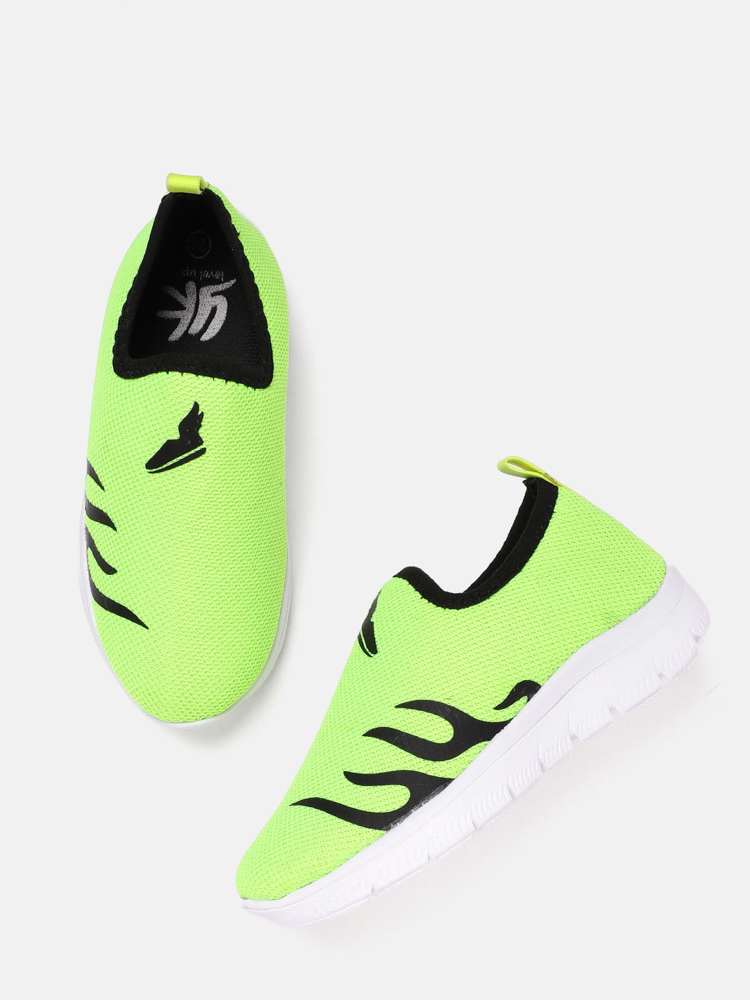 

YK Boys Fluorescent Green & Black Printed Slip-On Sneakers