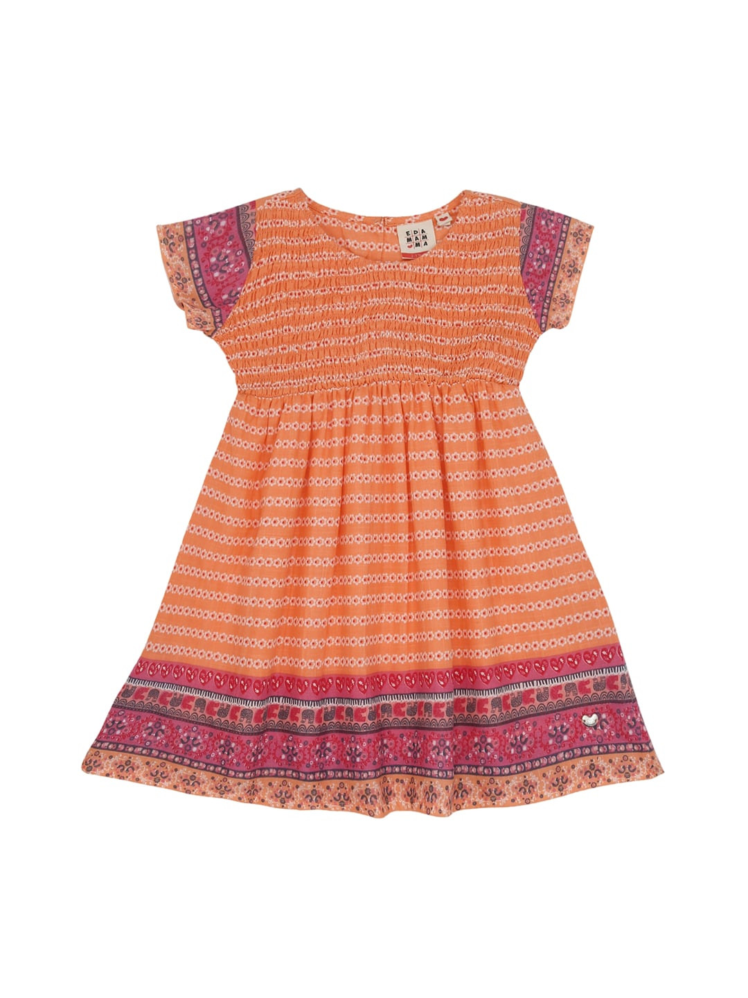 

Ed-a-Mamma Girls Orange & Red Floral Print Pure Cotton A-Line Sustainable Dress