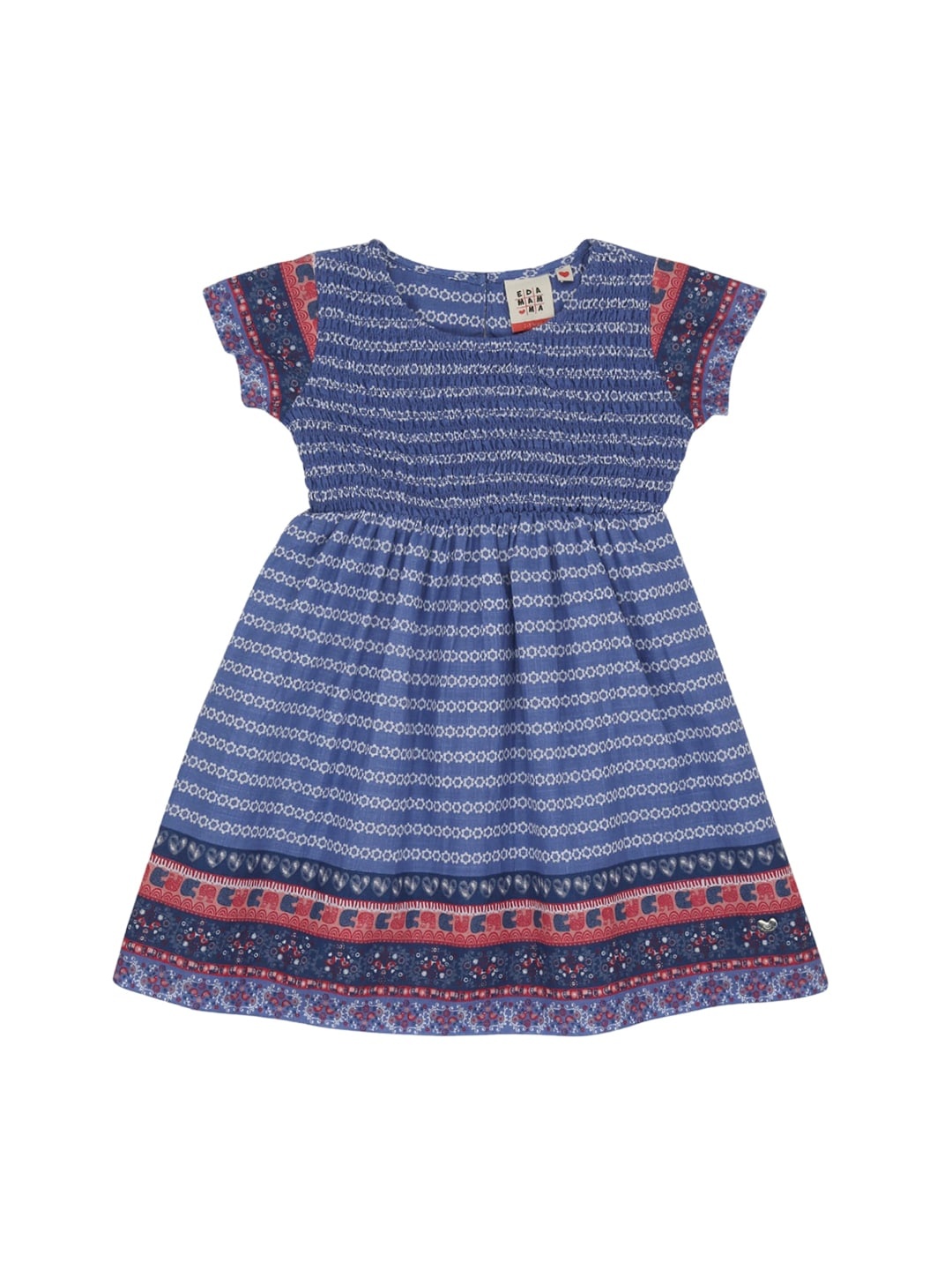 

Ed-a-Mamma Girls Red & White Floral Print Pure Cotton A-Line Sustainable Dress, Blue