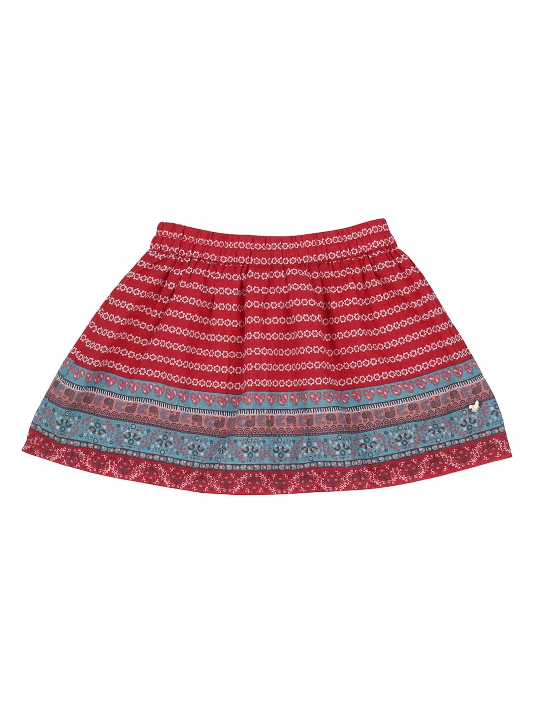 

Ed-a-Mamma Girls Red & Off-White Pure Cotton Floral Print Flared Mini Sustainable Skirt