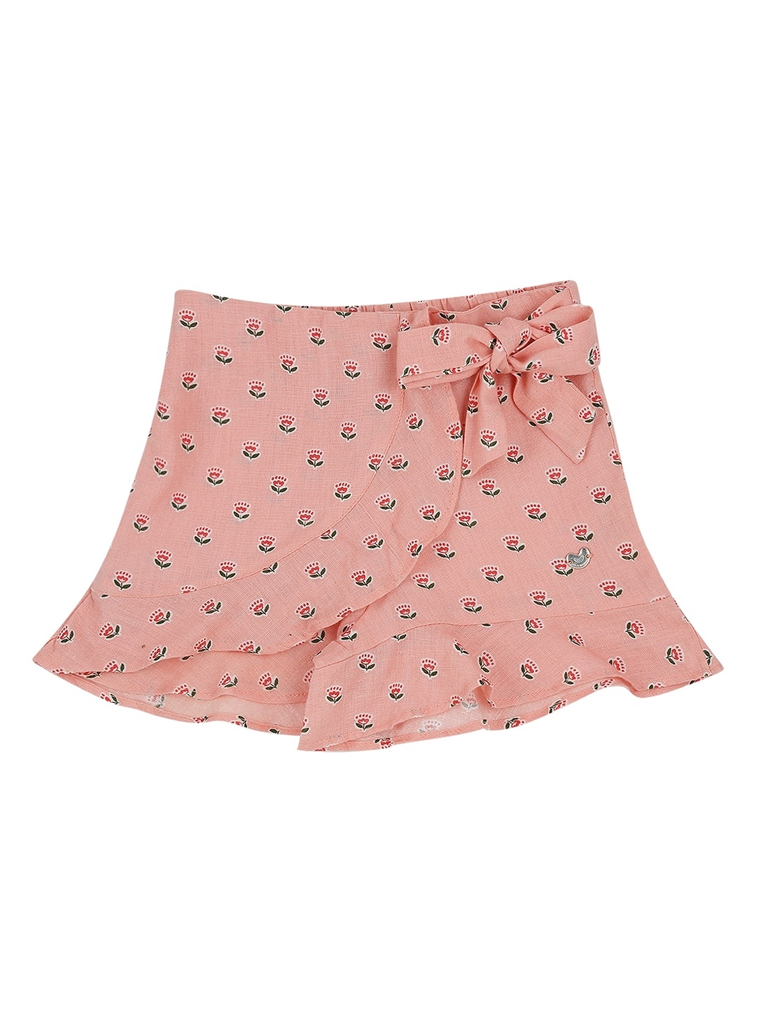 

Ed-a-Mamma Girls Peach-Coloured Pure Cotton Printed Ruffle Sustainable Skort