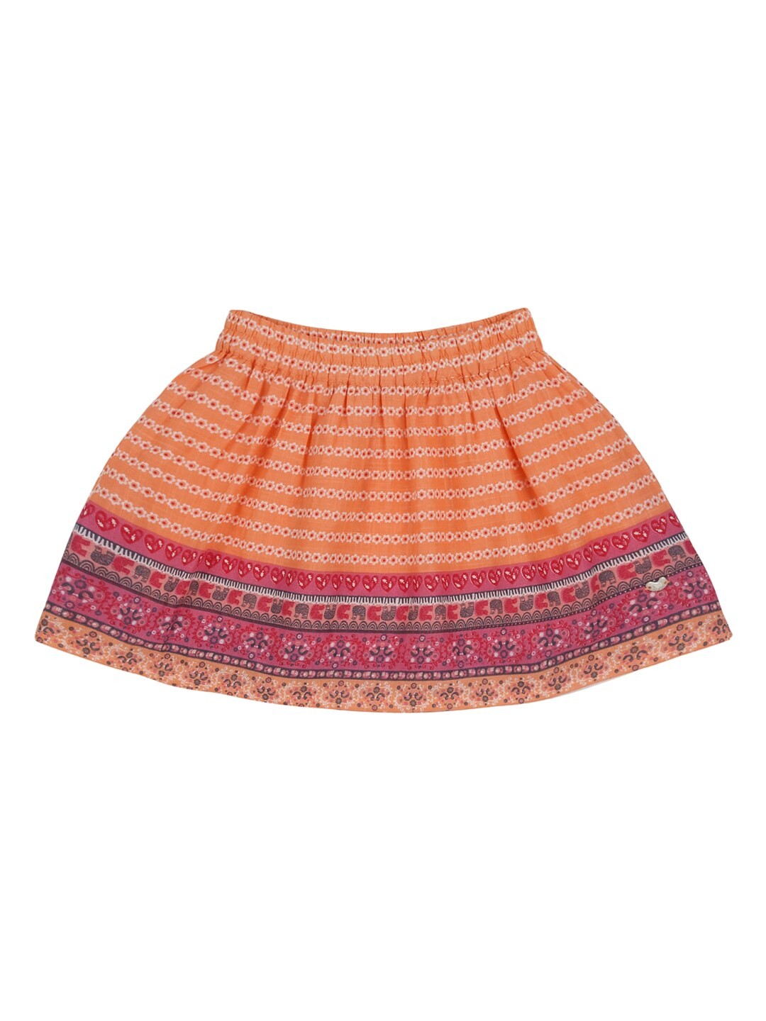 

Ed-a-Mamma Girls Orange & Pink Pure Cotton Floral Print Flared Mini Sustainable Skirt