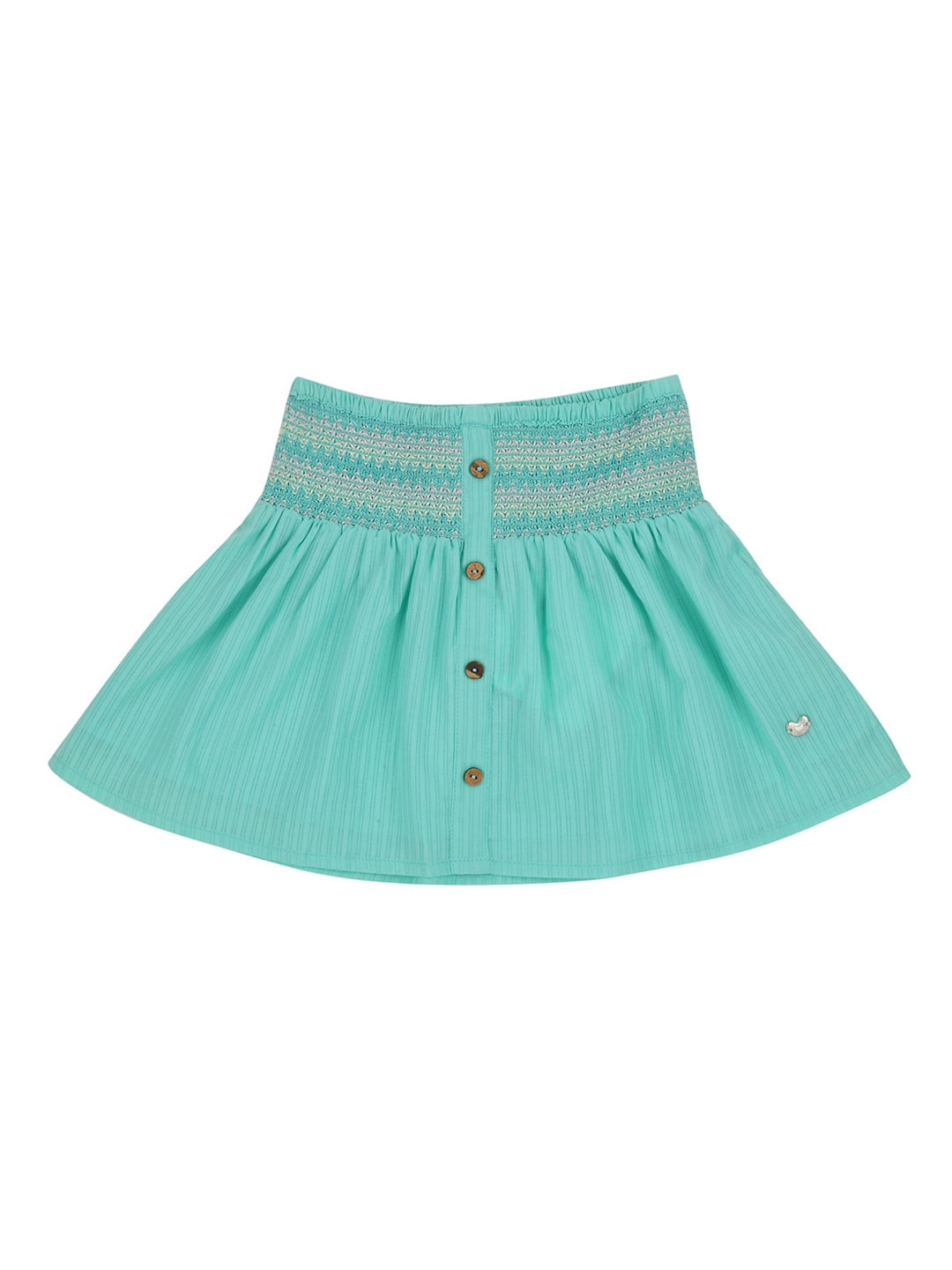 

Ed-a-Mamma Girls Blue Pure Cotton Striped Smocked Flared Mini Sustainable Skirt