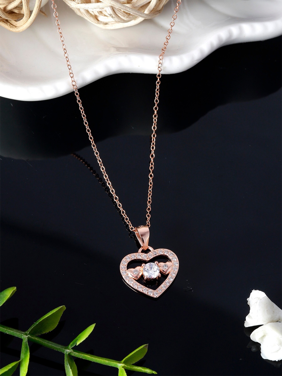 

GIVA 925 Sterling Silver Rose Gold Plated Love Heart Pendant with Link Chain