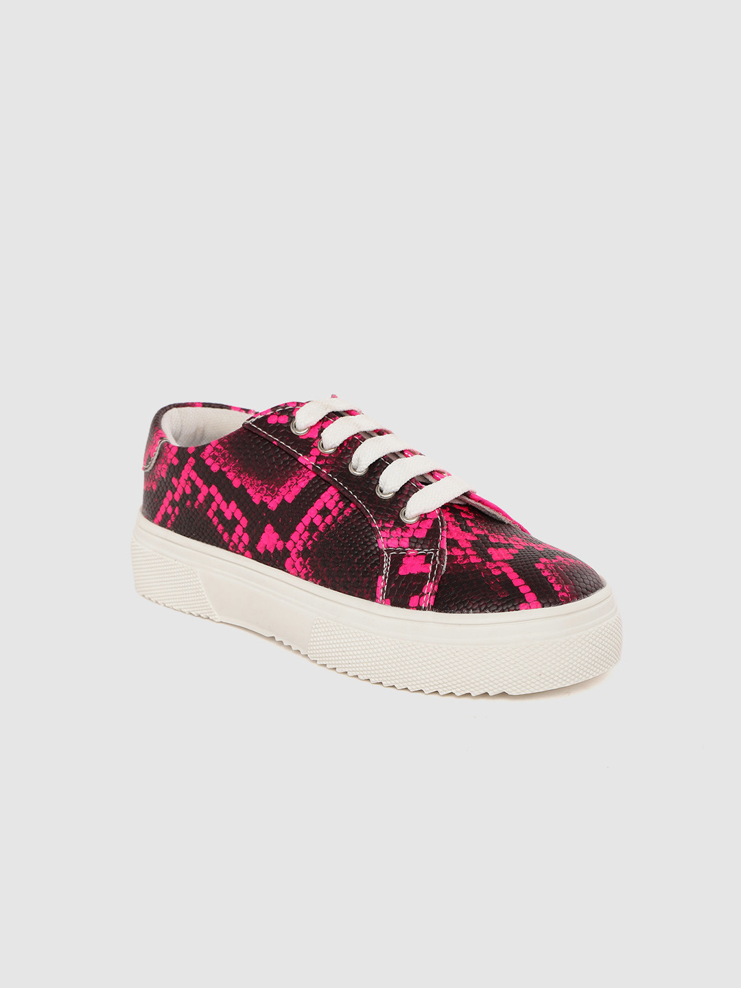 

YK Girls Burgundy & Pink Snakeskin Textured Sneakers
