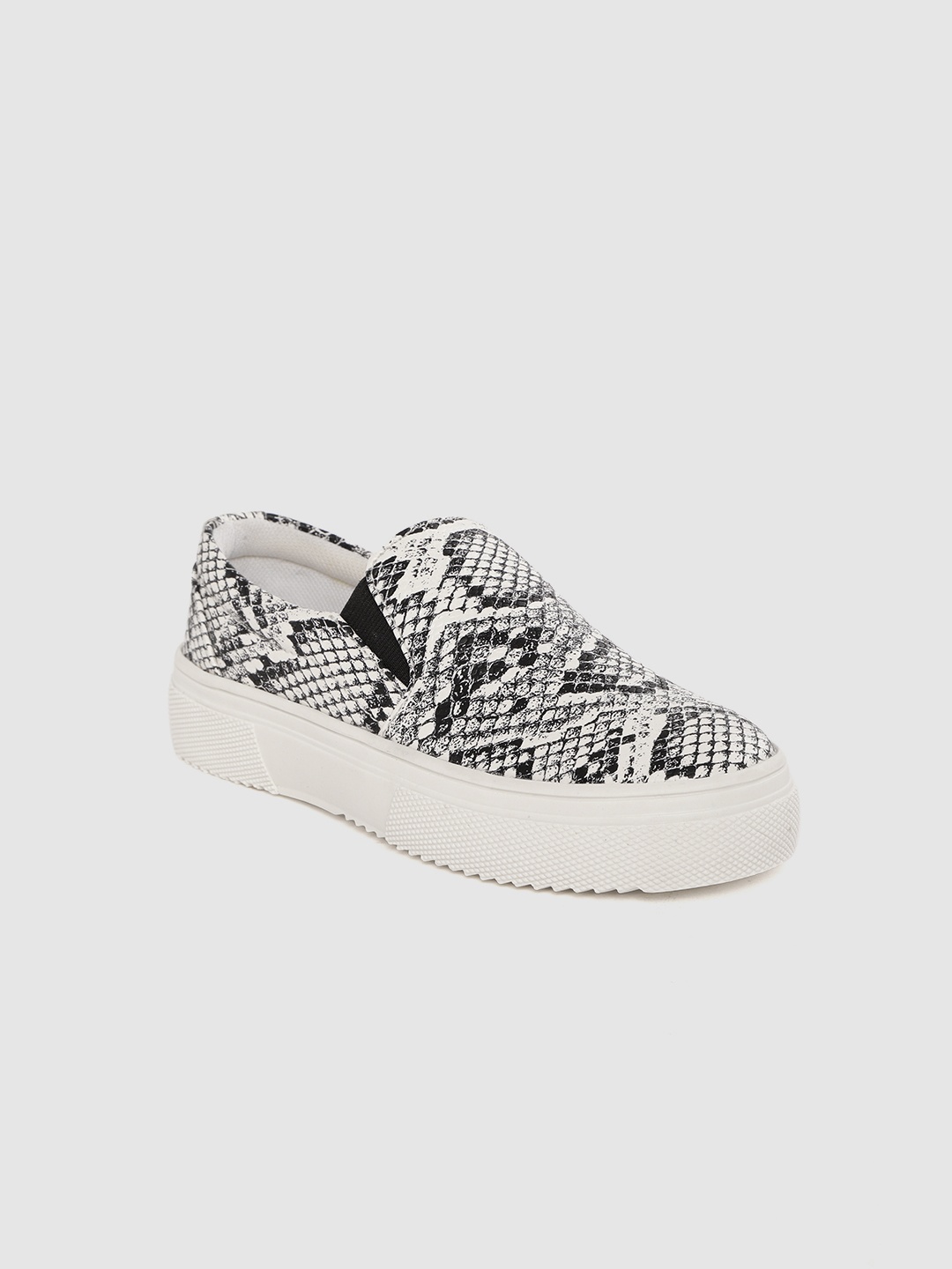 

YK Girls White & Black Snakeskin Textured Slip-On Sneakers