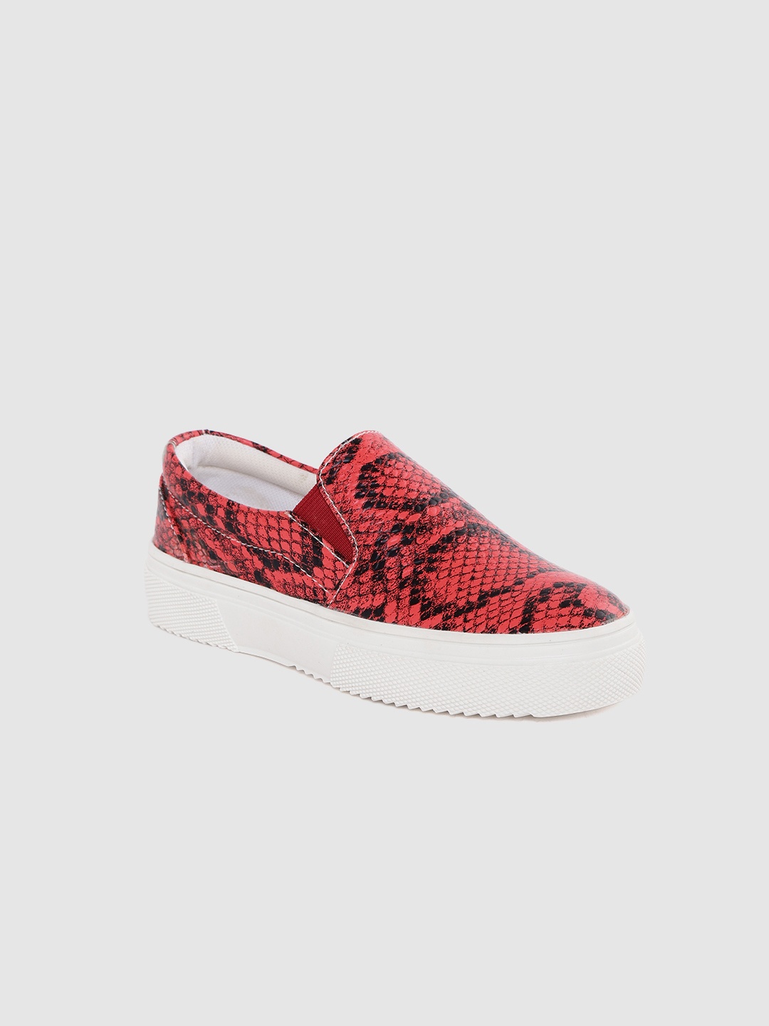

YK Girls Red & Black Snakeskin Textured Slip-On Sneakers