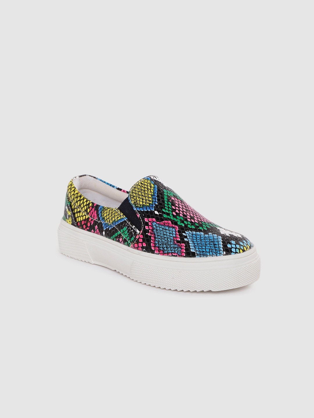 

YK Girls Black & Blue Snakeskin Textured Slip-On Sneakers