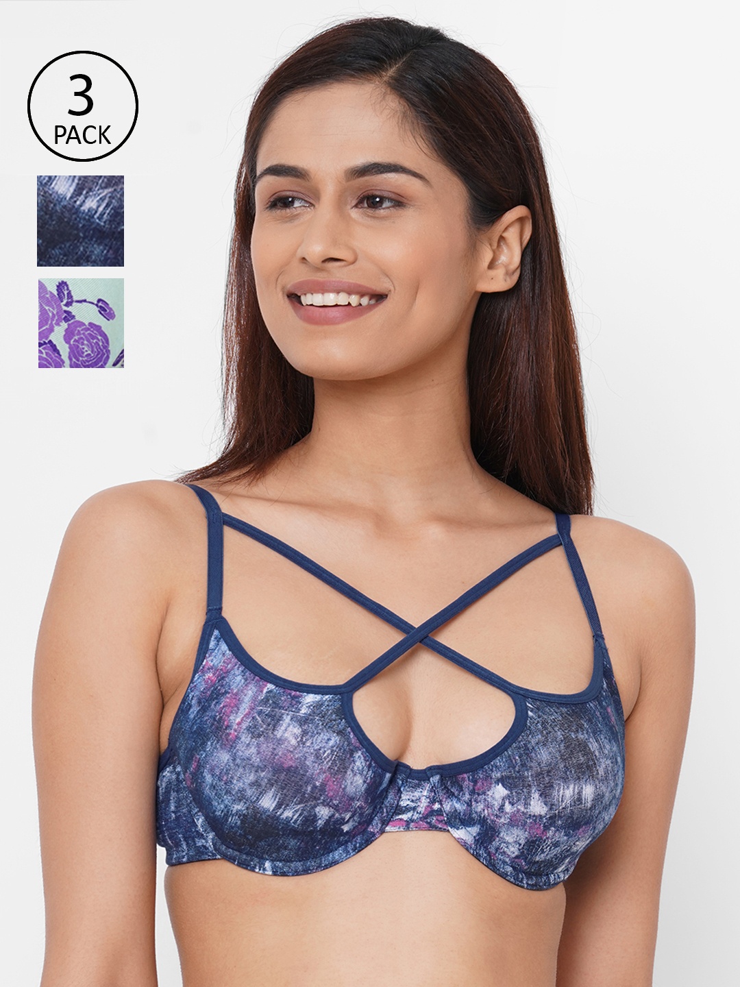 

Inner Sense Pack of 3 Printed Underwired Lightly Padded Everyday Sustainable Bra ISB053_53_52, Blue