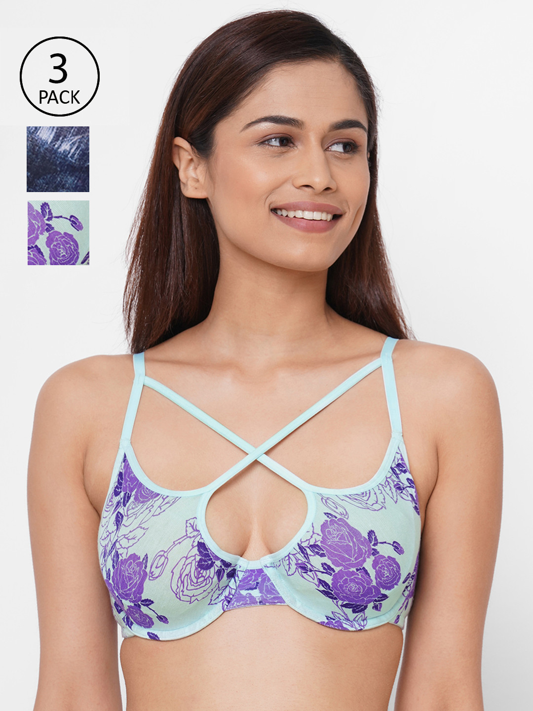 

Inner Sense Pack of 3 Printed Underwired Lightly Padded Everyday Bra ISB053_52_52, Blue