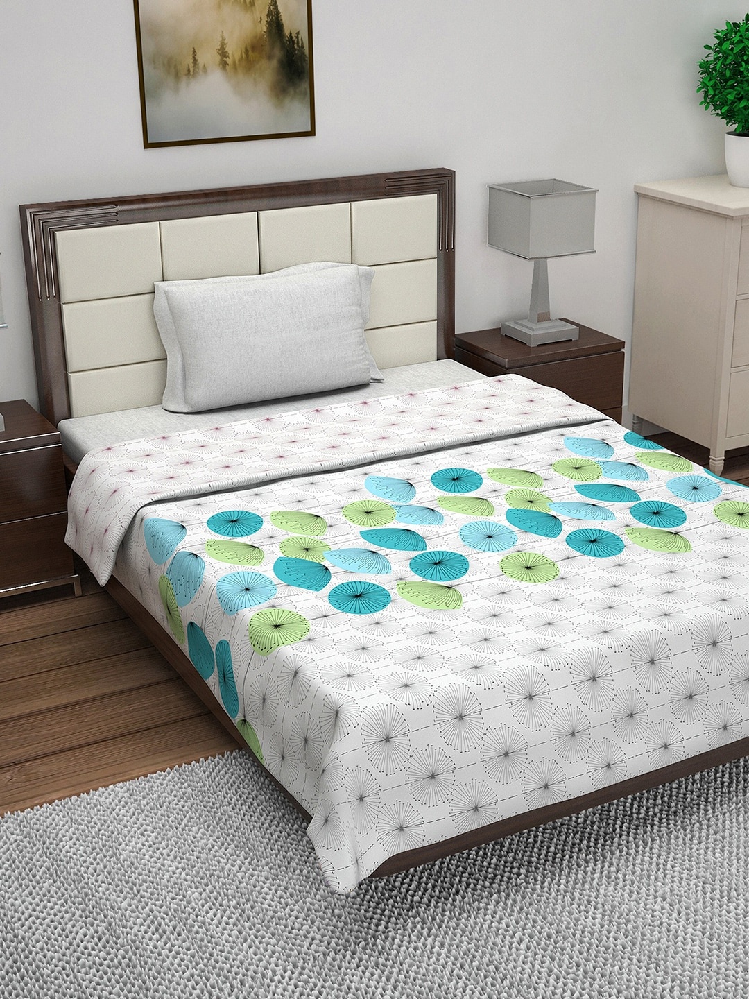 

Divine Casa White & Pink Floral AC Room 110 GSM Single Bed Reversible Dohar